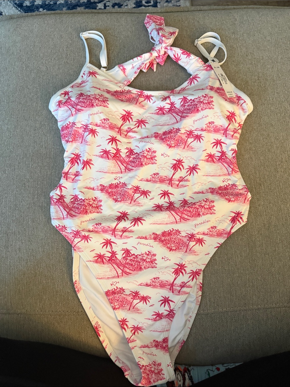 PINK Victoria's Secret White One-Piece Swimsuit with Pink Tropical Print